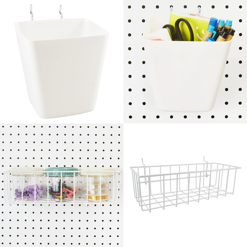 G.CORE Peg Board Organizer 21 Pack, Pegboard Accessories with Baskets Cups Hooks - 1/8" & 1/4" Peg Board Wall Tool Organizers, Utility Holders & Hangers for Garage Craft Workbench (White & White) - Image 5